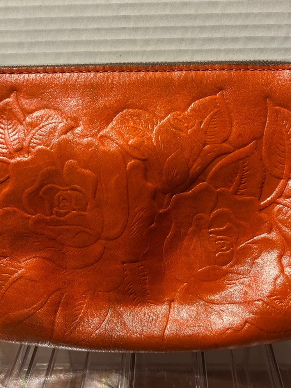 Patricia Nash Orange Embossed Floral Leather Clutch
